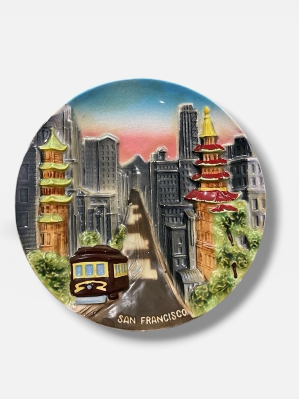 VTG MCM Wall Plate Hanging San Francisco Trolley China Town City Souvenir Japan